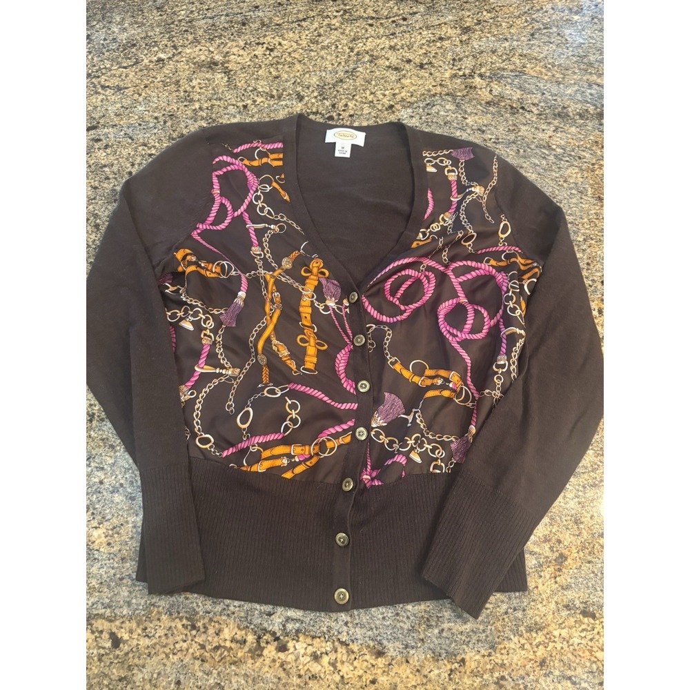 Vintage TALBOTS Womens Sweater Wool Silk Cardigan Equestrian Links Preppy | M